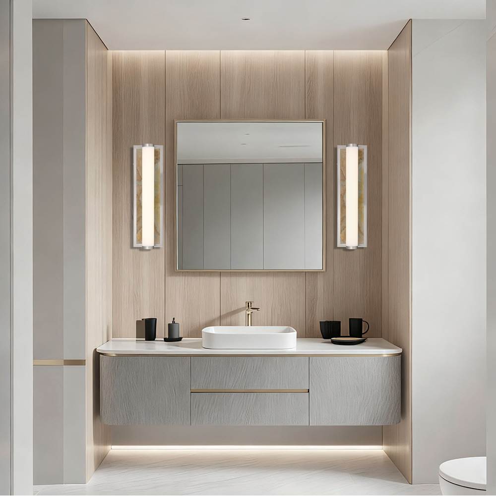 Golden Lighting 1672-BA24 BN-MR Brushed Nickel Yep By Golden Lighting Stratum Integrated Led 24in Vanity In Brushed Nickel With Moon Rock Slate Image 3