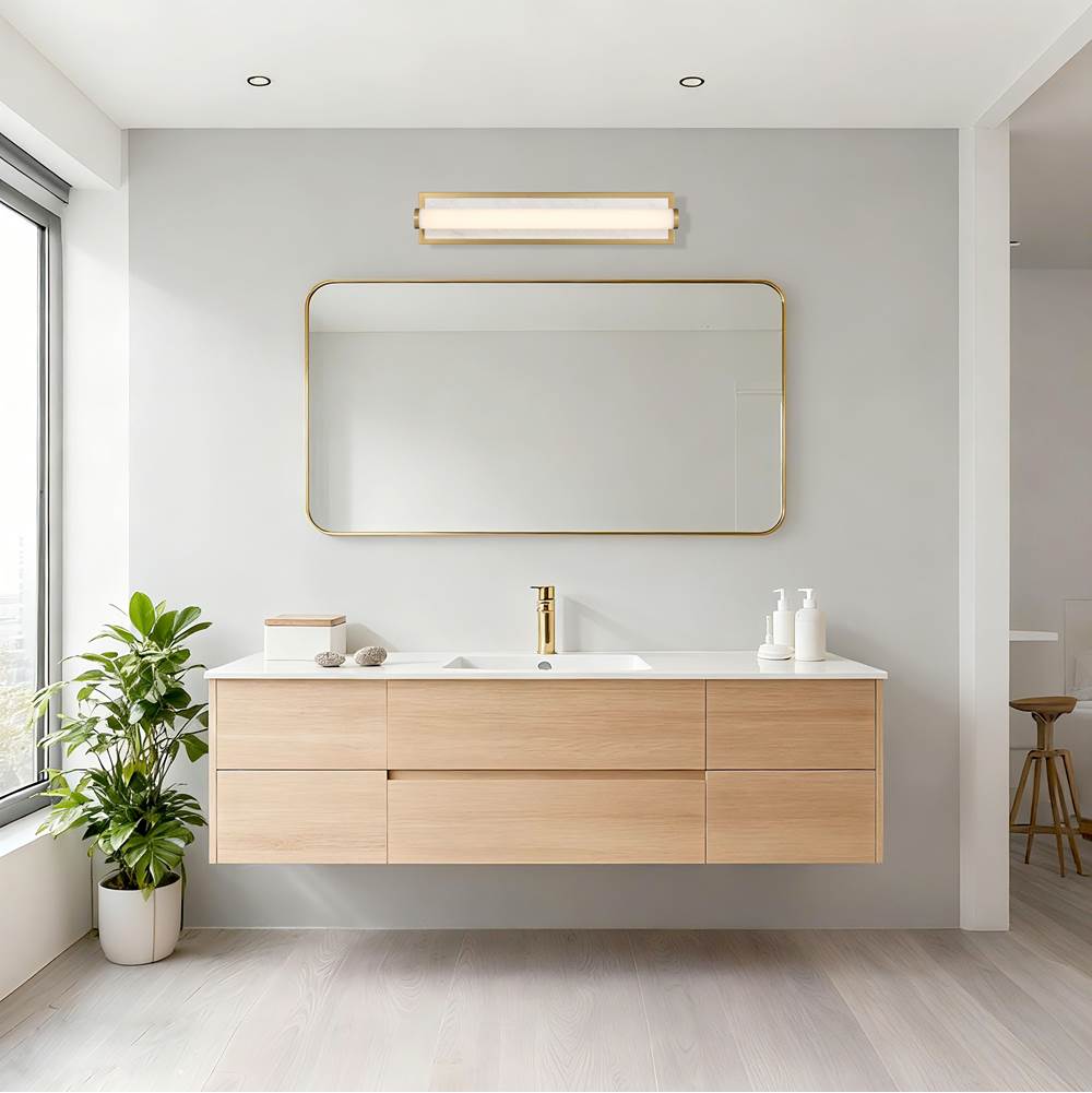 Golden Lighting 1672-BA24 BCB-JW Brushed Champagne Brass Yep By Golden Lighting Stratum Integrated Led 24in Vanity In Brushed Champagne Brass With Jazz White Marble Image 3