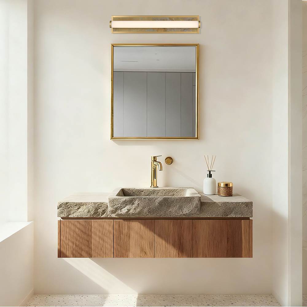 Golden Lighting 1672-BA24 BCB-MR Brushed Champagne Brass Yep By Golden Lighting Stratum Integrated Led 24in Vanity In Brushed Champagne Brass With Moon Rock Slate Image 3