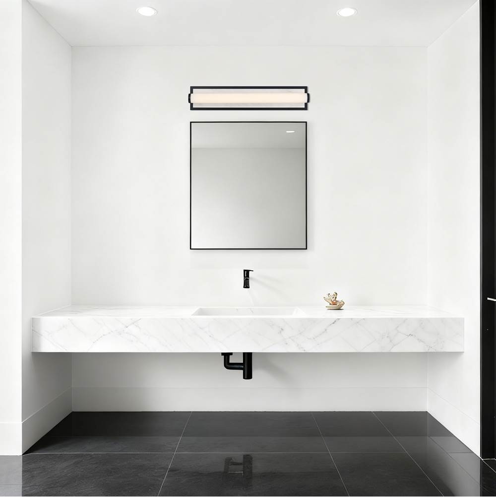 Golden Lighting 1672-BA24 BLK-JW Matte Black Yep By Golden Lighting Stratum Integrated Led 24in Vanity In Matte Black With Jazz White Marble Image 3
