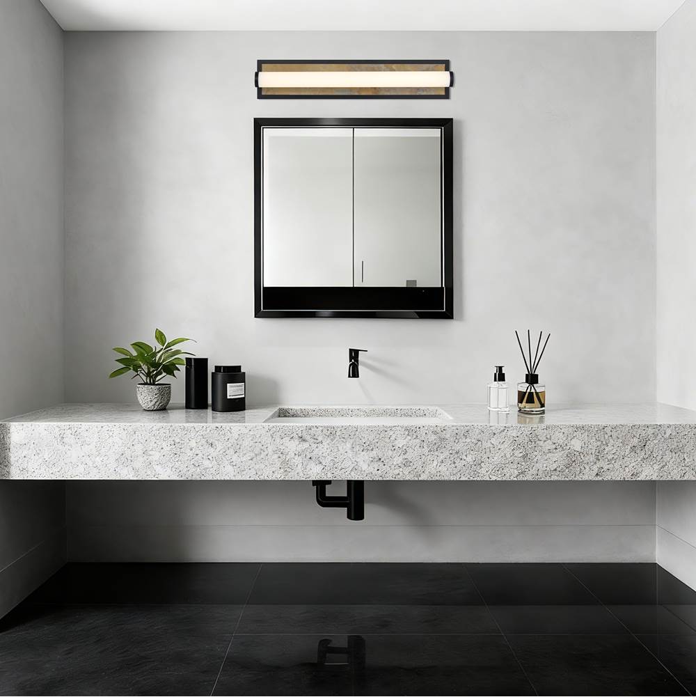 Golden Lighting 1672-BA24 BLK-MR Matte Black Yep By Golden Lighting Stratum Integrated Led 24in Vanity In Matte Black With Moon Rock Slate Image 3