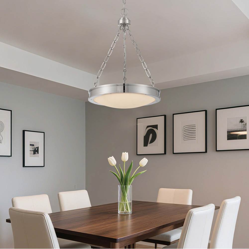 Golden Lighting 1700-17 PN-EG Polished Nickel Golden Lighting Cameron Integrated Led 17in Pendant In Polished Nickel With Etched Glass Image 3