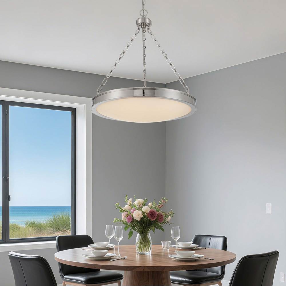 Golden Lighting 1700-24 PN-EG Polished Nickel Golden Lighting Cameron Integrated Led 24in Pendant In Polished Nickel With Etched Glass Image 3