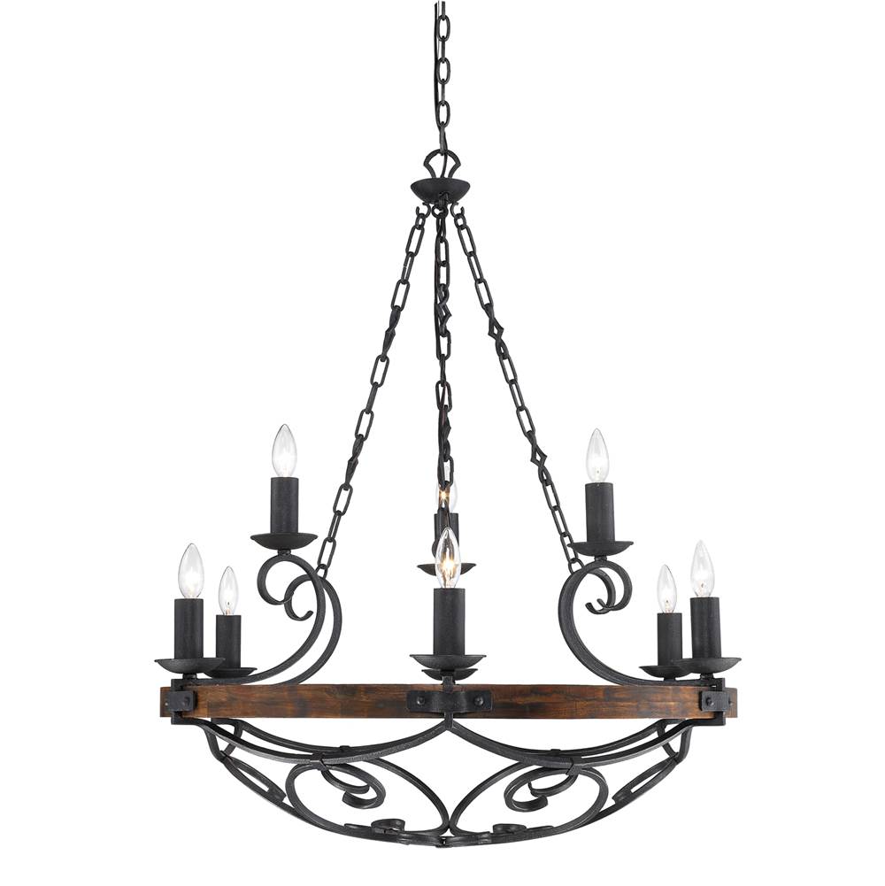 Golden Lighting 1821-9 BI Black Iron Wry Lighting Madera 9-light Chandelier In Black Iron Image 1