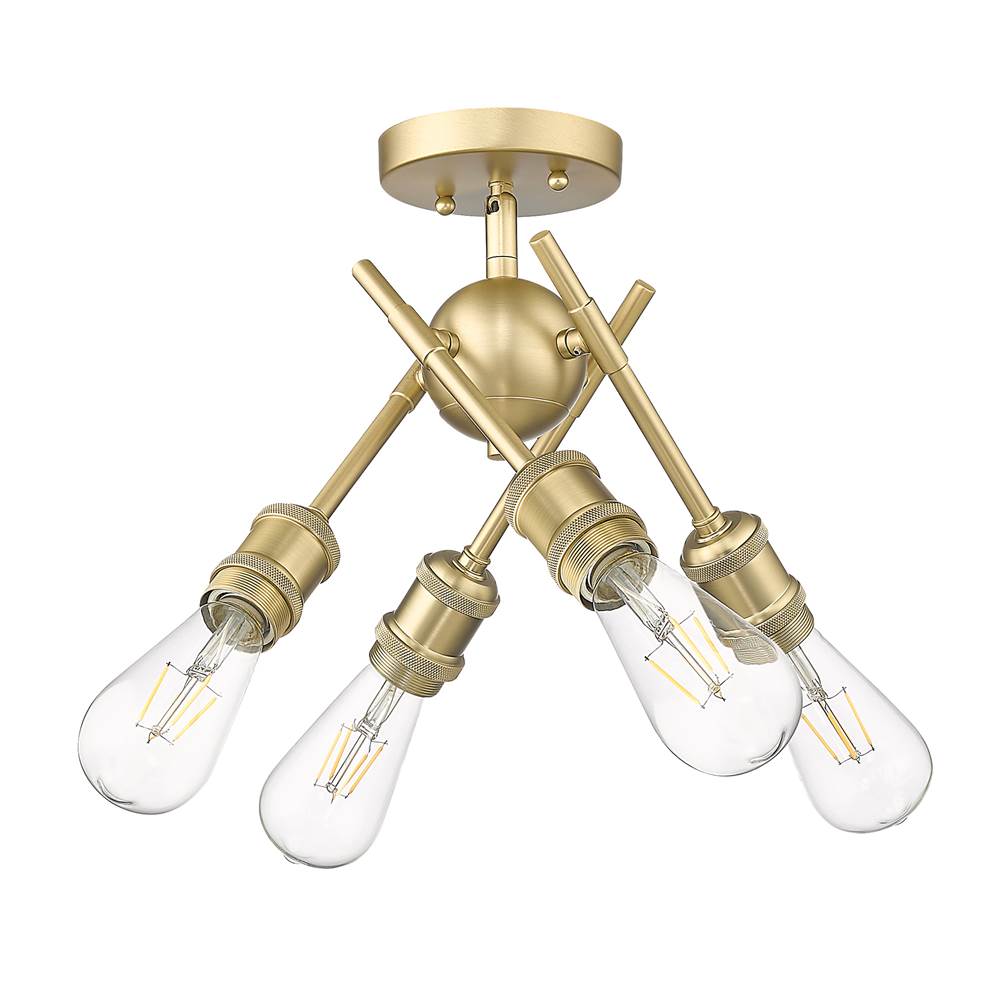 Golden Lighting 1945-SF BCB Brushed Champagne Brass Wry Lighting Axel 4-light Semi-flush Mount In Brushed Champagne Brass Image 1