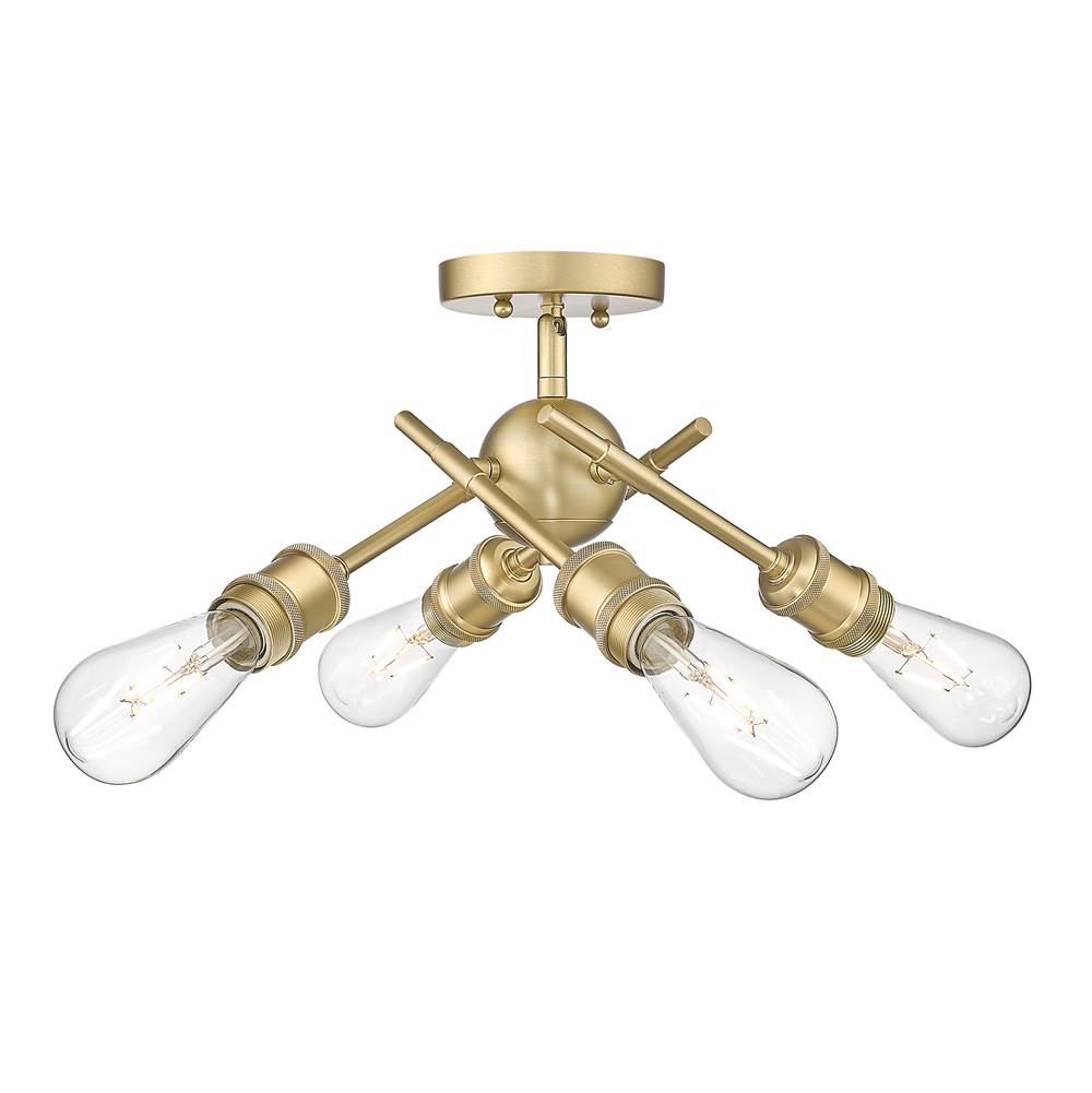 Golden Lighting 1945-SF BCB Brushed Champagne Brass Wry Lighting Axel 4-light Semi-flush Mount In Brushed Champagne Brass Image 4