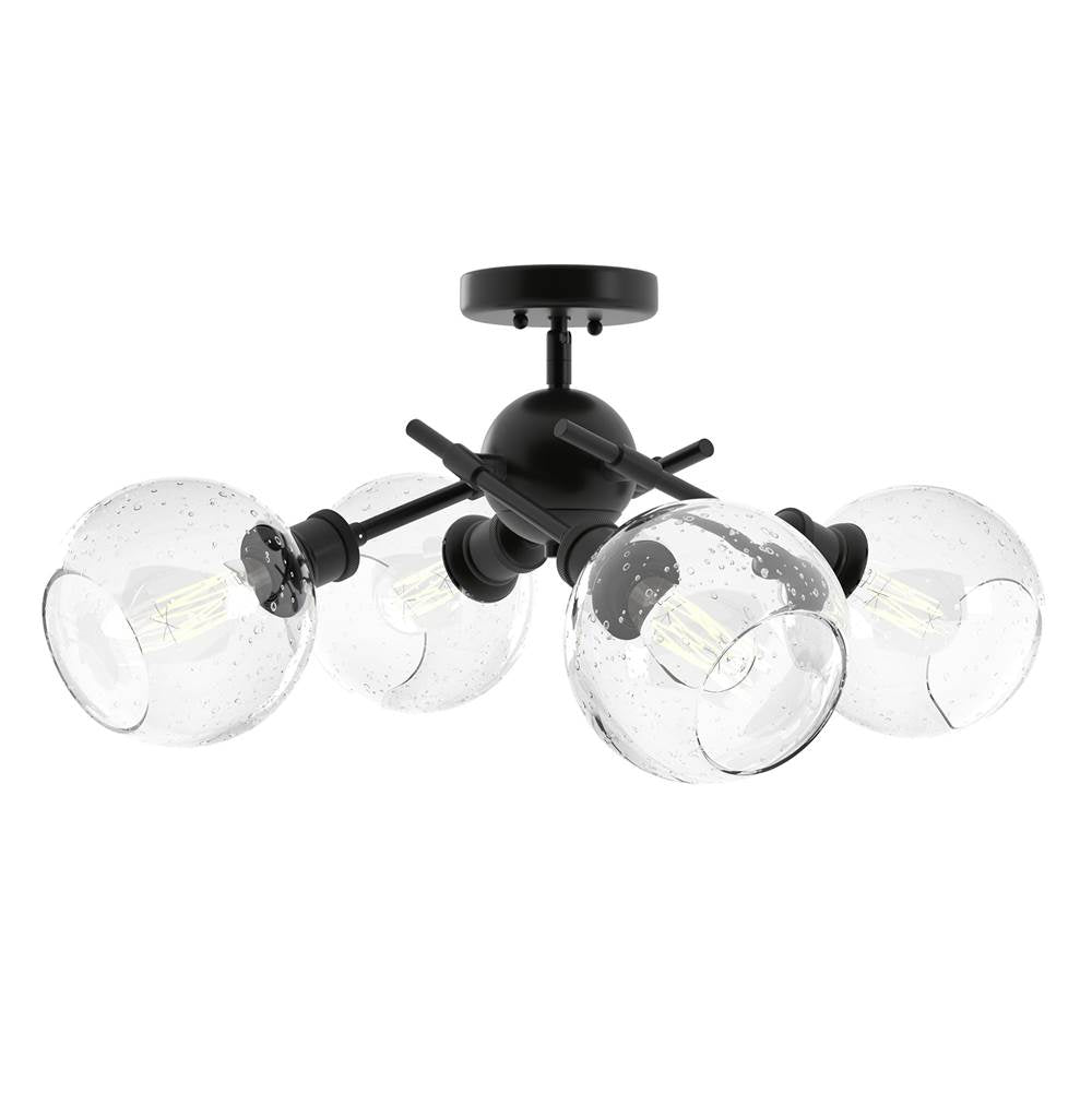 Golden Lighting Axel Wry Lighting Axel 4-light Semi-flush Mount In Matte Black And Globe Seeded Glass