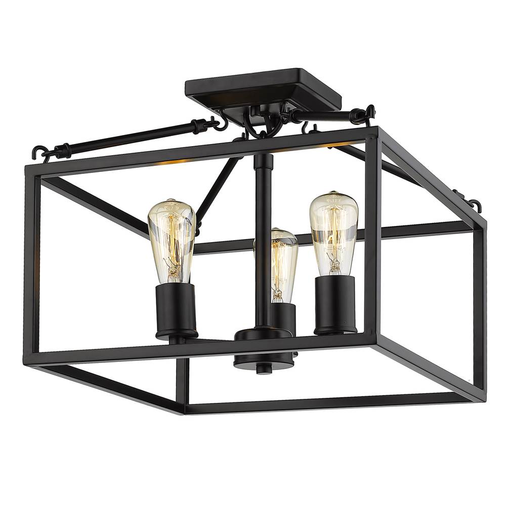 Golden Lighting 2072-SF BLK Matte Black Golden Lighting Wesson 3-light Semi-flush Mount In Matte Black Image 1