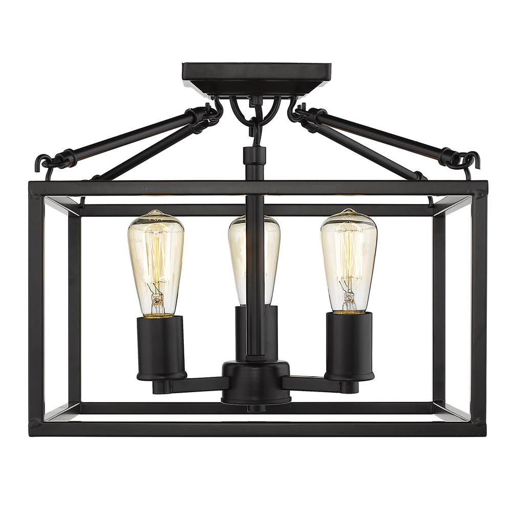 Golden Lighting 2072-SF BLK Matte Black Golden Lighting Wesson 3-light Semi-flush Mount In Matte Black Image 3