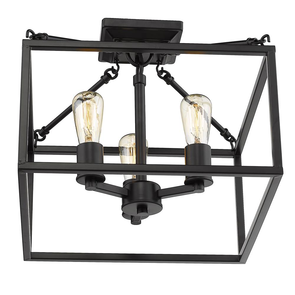 Golden Lighting 2072-SF BLK Matte Black Golden Lighting Wesson 3-light Semi-flush Mount In Matte Black Image 2