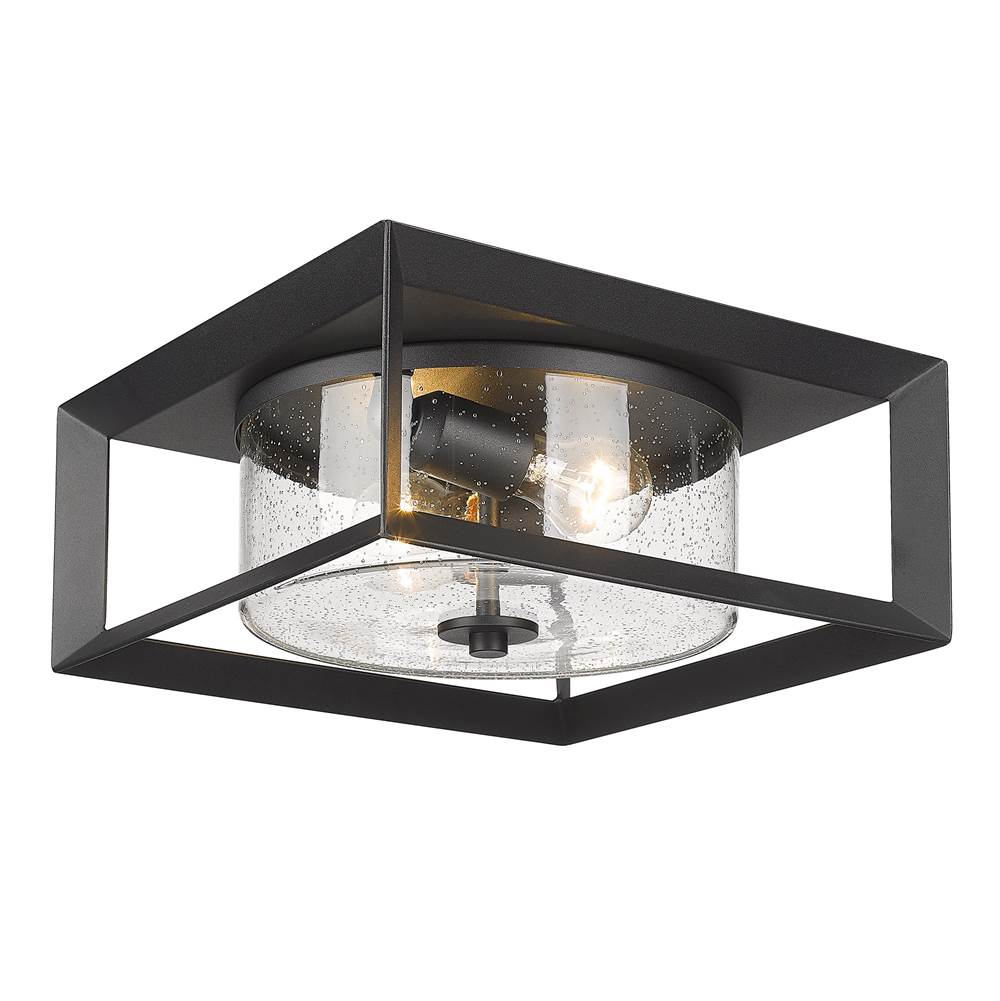 Golden Lighting 2073-OFM NB-SD Natural Black Golden Lighting Smyth 2-light Outdoor Ceiling In Natural Black And Seeded Glass Image 6