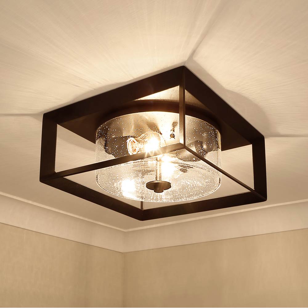 Golden Lighting 2073-OFM NB-SD Natural Black Golden Lighting Smyth 2-light Outdoor Ceiling In Natural Black And Seeded Glass Image 5