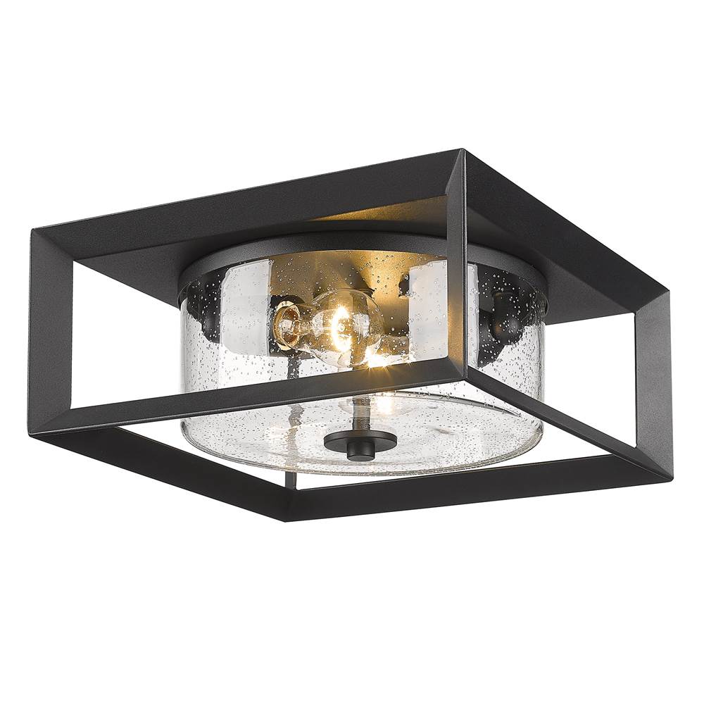 Golden Lighting 2073-OFM NB-SD Natural Black Golden Lighting Smyth 2-light Outdoor Ceiling In Natural Black And Seeded Glass Image 1