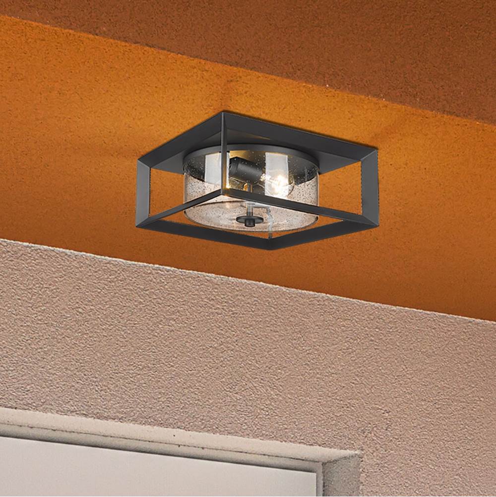Golden Lighting 2073-OFM NB-SD Natural Black Golden Lighting Smyth 2-light Outdoor Ceiling In Natural Black And Seeded Glass Image 3