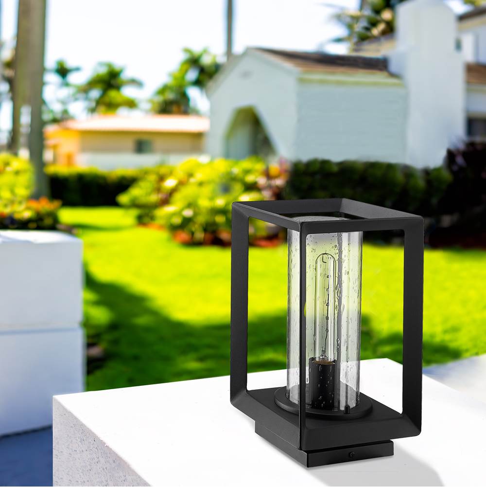 Golden Lighting 2073-OPR NB-SD Natural Black Golden Lighting Smyth 1-light Outdoor Pier Mount In Natural Black And Seeded Glass Image 4
