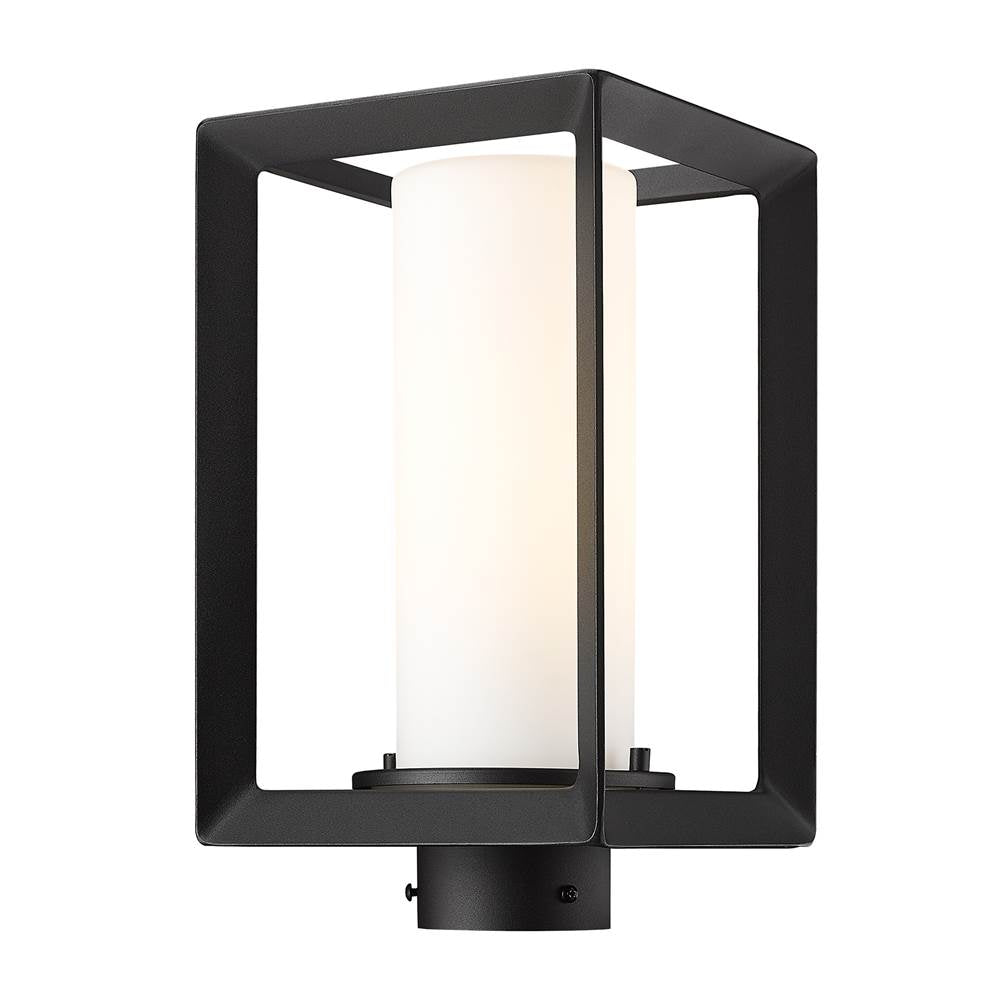 Golden Lighting 2073-OPST NB-OP Natural Black Golden Lighting Smyth 1-light Outdoor Post In Natural Black And Opal Glass Image 1