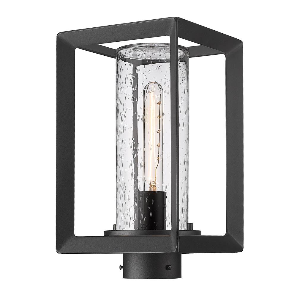 Golden Lighting 2073-OPST NB-SD Natural Black Golden Lighting Smyth 1-light Outdoor Post In Natural Black And Seeded Glass Image 1