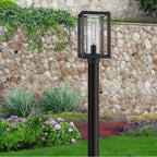 Golden Lighting 2073-OPST NB-SD Natural Black Golden Lighting Smyth 1-light Outdoor Post In Natural Black And Seeded Glass Image 4