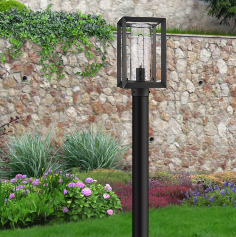 Golden Lighting 2073-OPST NB-SD Natural Black Golden Lighting Smyth 1-light Outdoor Post In Natural Black And Seeded Glass Image 4