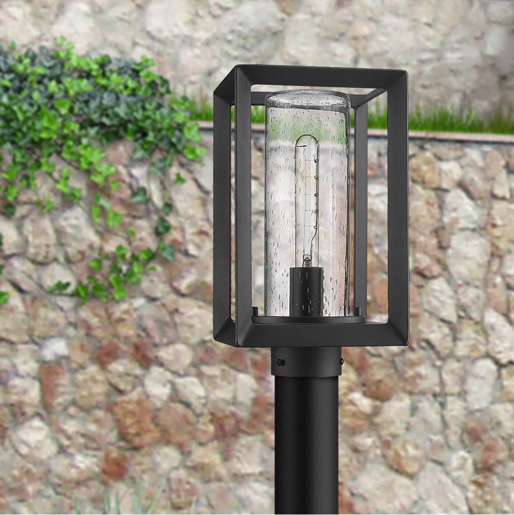 Golden Lighting 2073-OPST NB-SD Natural Black Golden Lighting Smyth 1-light Outdoor Post In Natural Black And Seeded Glass Image 3