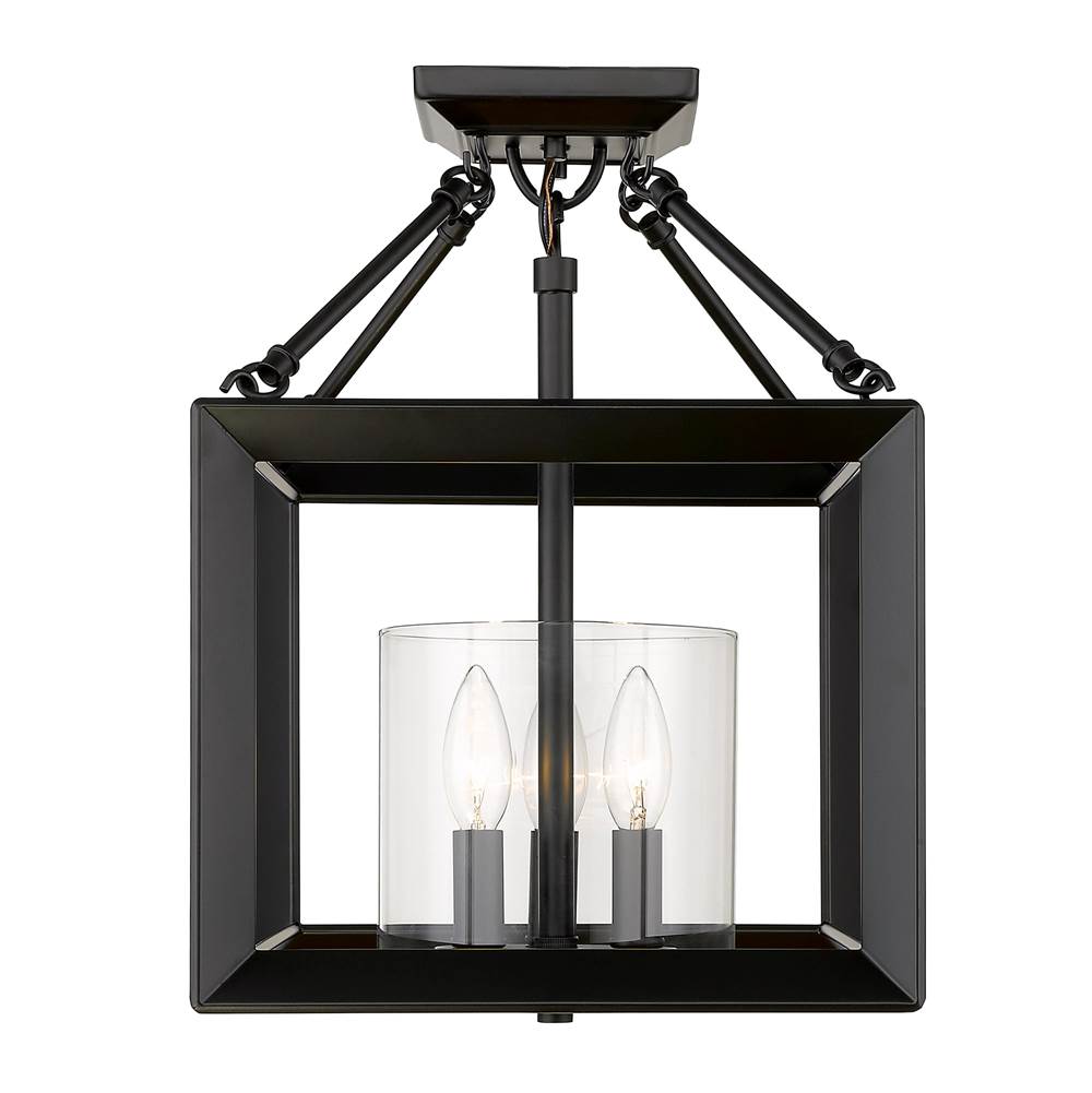 Golden Lighting Smyth Golden Lighting Smyth 3-light 17''h Semi-flush Mount In Matte Black And Clear Glass