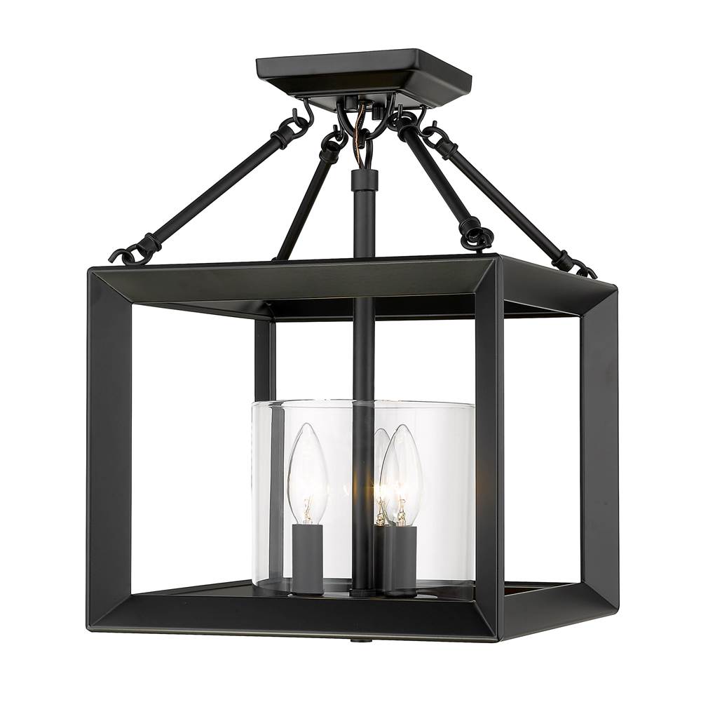 Golden Lighting 2073-SF BLK-CLR Matte Black Golden Lighting Smyth 3-light 17''h Semi-flush Mount In Matte Black And Clear Glass Image 4