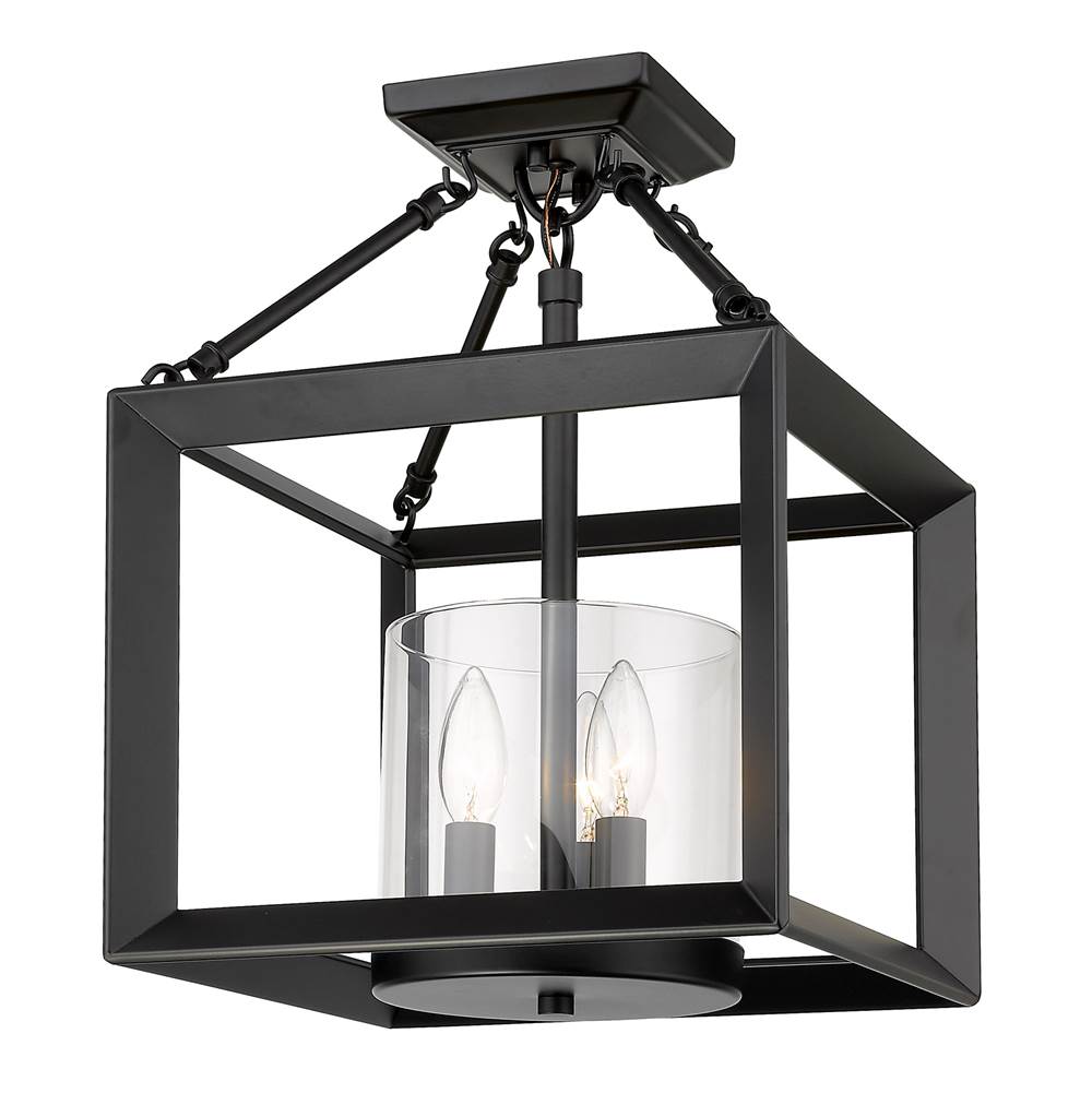 Golden Lighting 2073-SF BLK-CLR Matte Black Golden Lighting Smyth 3-light 17''h Semi-flush Mount In Matte Black And Clear Glass Image 1