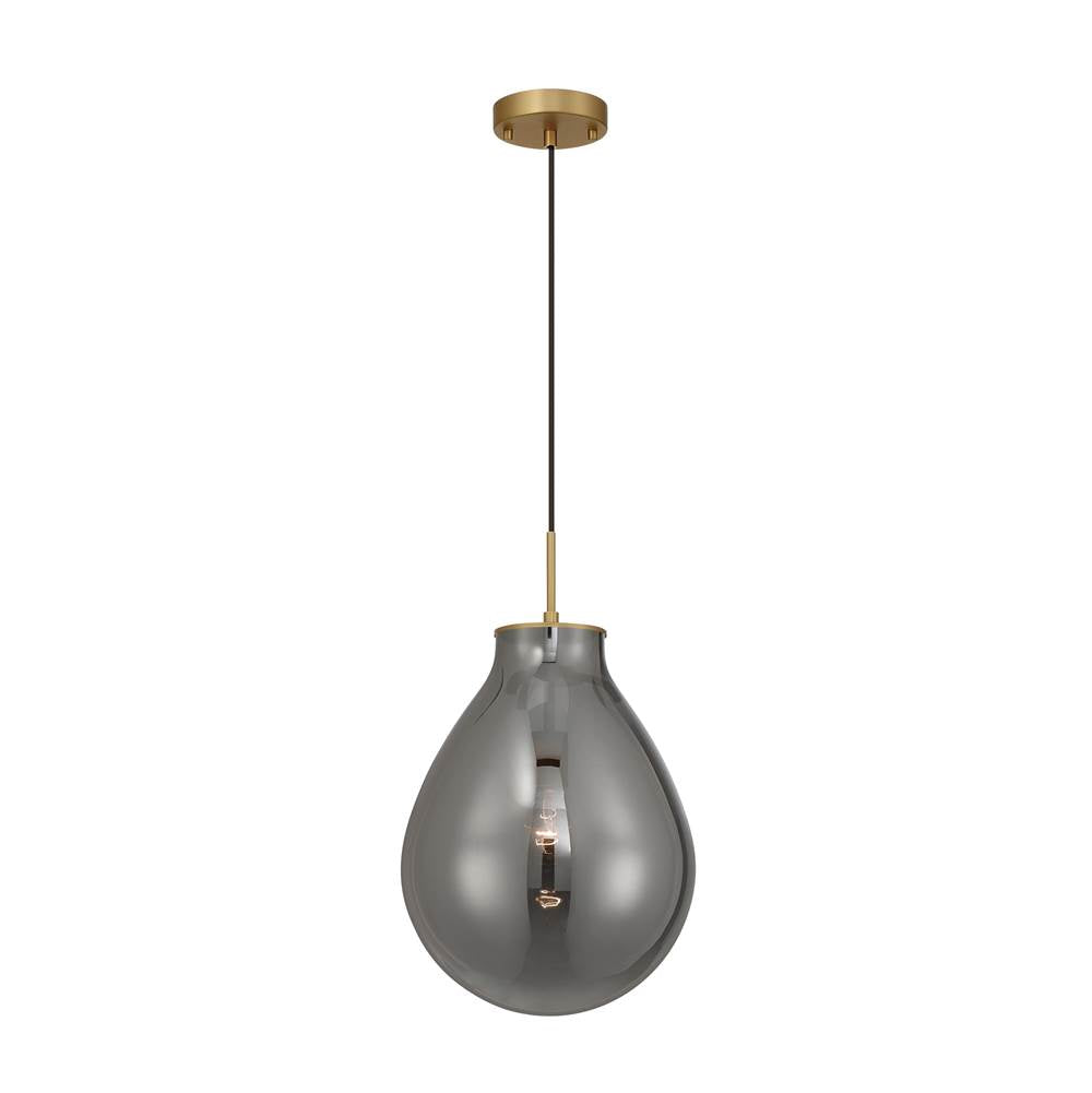 Golden Lighting Drop Wry Lighting Drop 1-light Pendant In Brushed Champagne Brass And Smoke Plated Glass