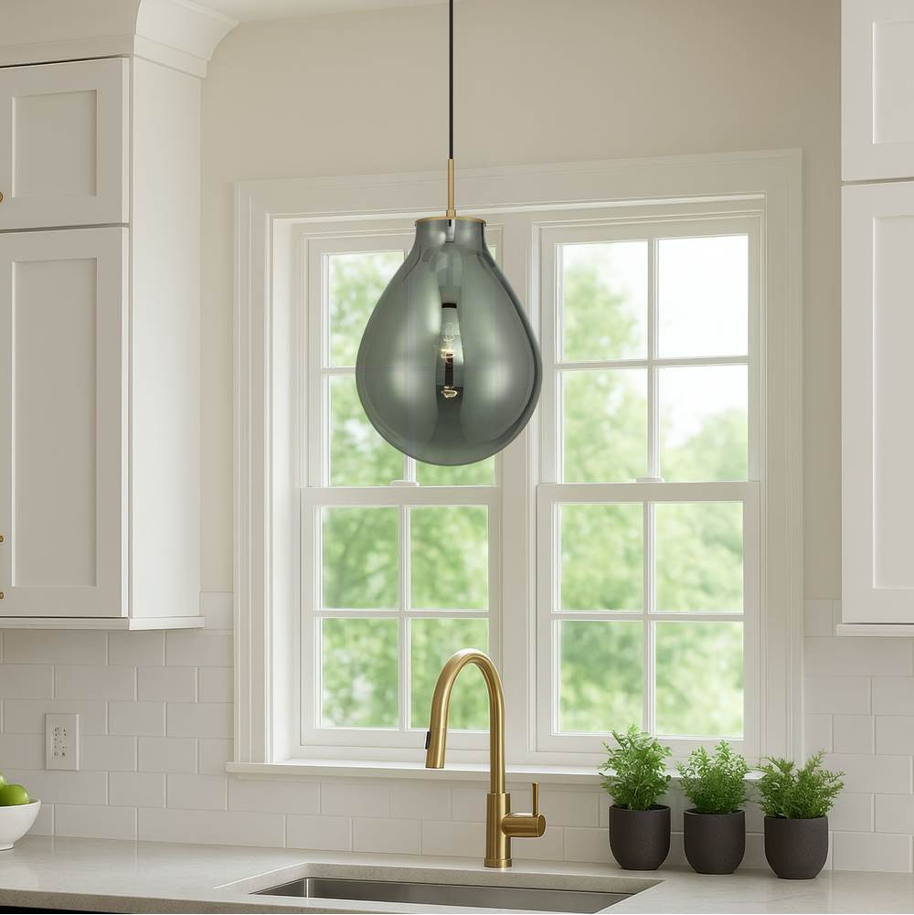 Golden Lighting 2088-12P BCB-SMP Brushed Champagne Brass Wry Lighting Drop 1-light Pendant In Brushed Champagne Brass And Smoke Plated Glass Image 3