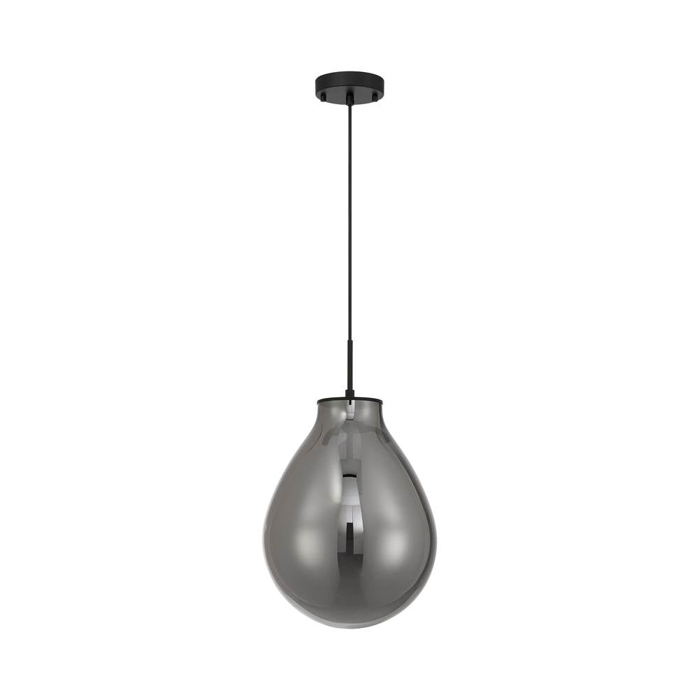 Golden Lighting 2088-12P BLK-SMP Matte Black Wry Lighting Drop 1-light Pendant In Matte Black And Smoke Plated Glass Image 4