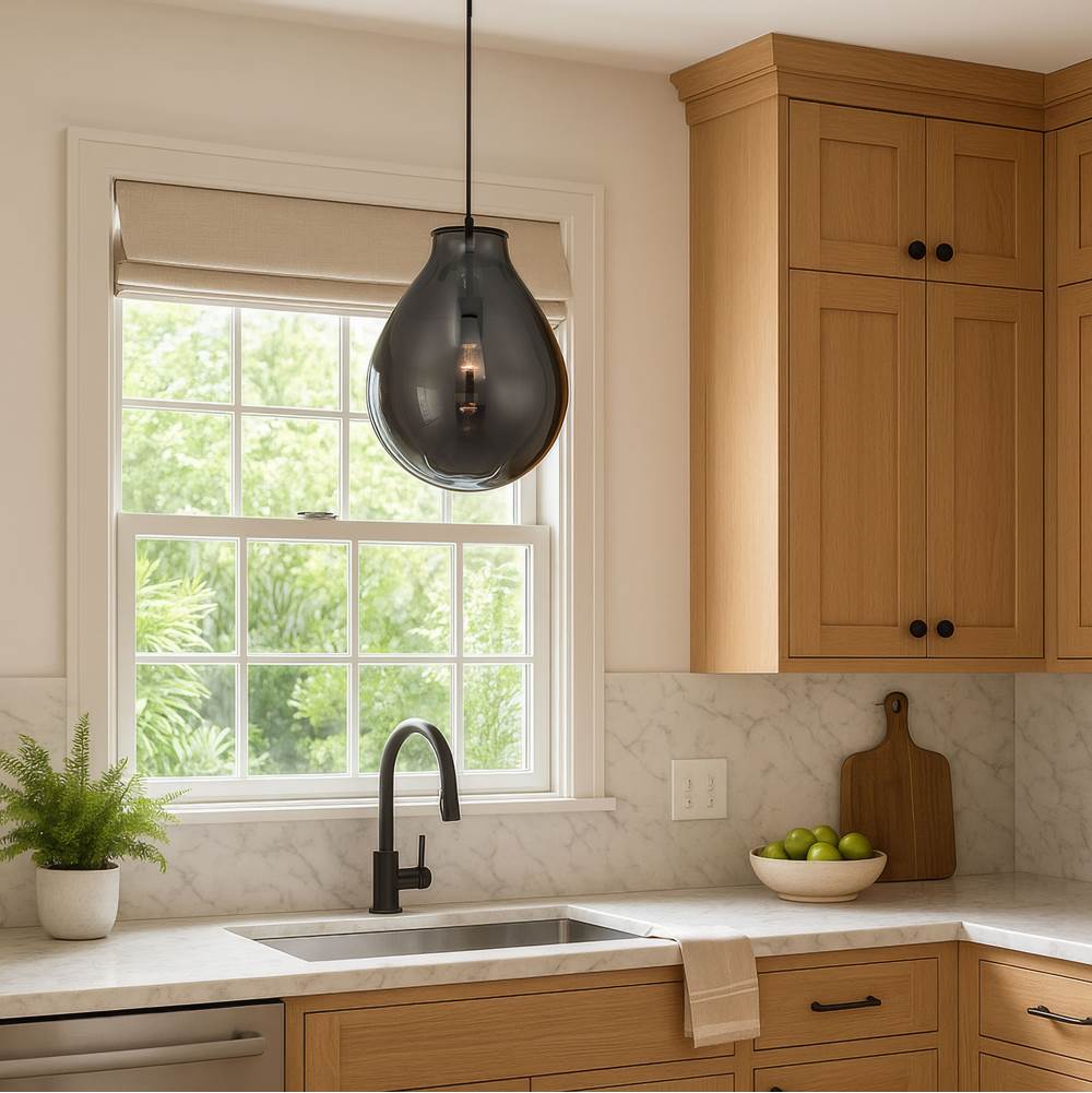 Golden Lighting 2088-12P BLK-SMP Matte Black Wry Lighting Drop 1-light Pendant In Matte Black And Smoke Plated Glass Image 3