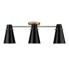 Golden Lighting Reeva Golden Lighting Reeva 3-light Semi-flush Mount In Modern Brass And Matte Black Shade