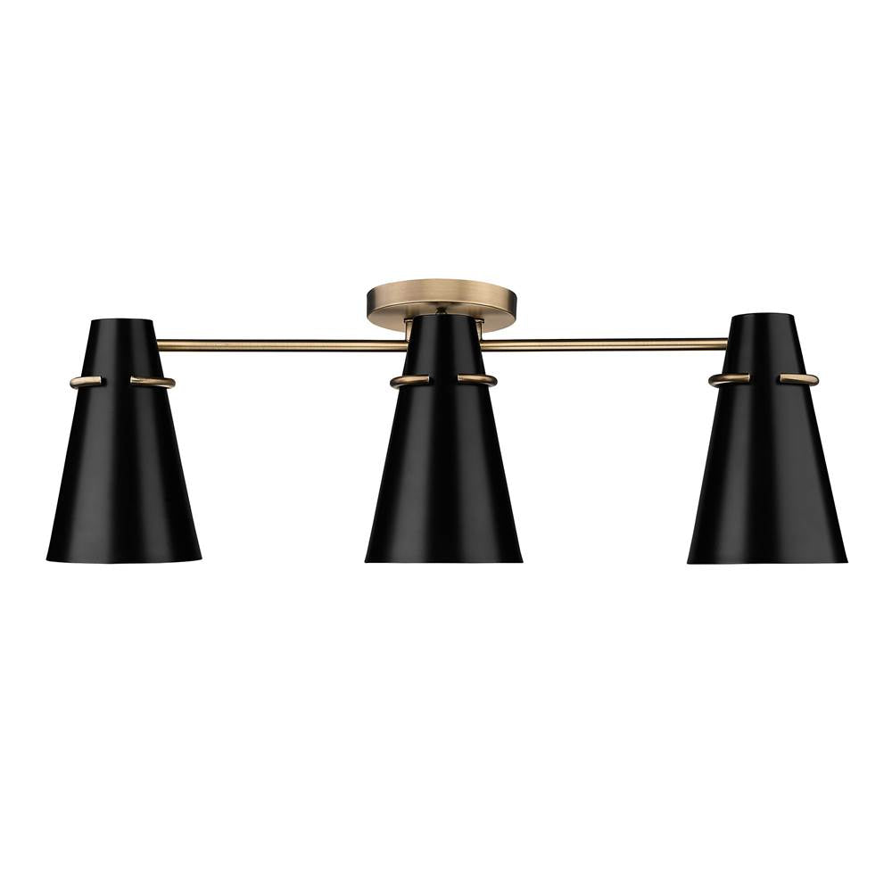 Golden Lighting Reeva Golden Lighting Reeva 3-light Semi-flush Mount In Modern Brass And Matte Black Shade