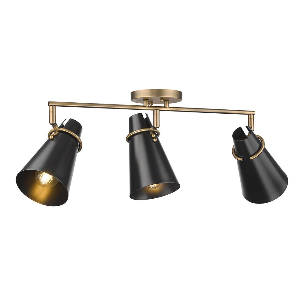 Golden Lighting 2122-3SF MBS-BLK Modern Brass Golden Lighting Reeva 3-light Semi-flush Mount In Modern Brass And Matte Black Shade Image 7