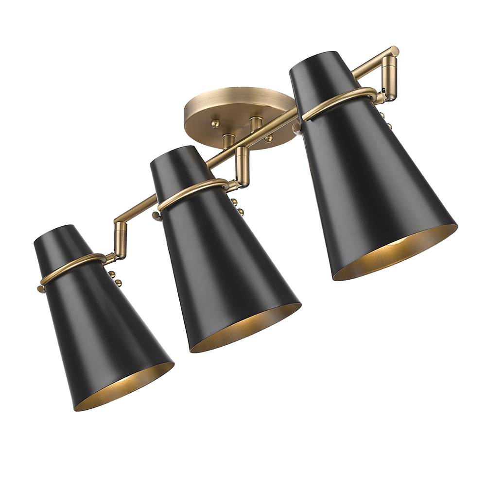 Golden Lighting 2122-3SF MBS-BLK Modern Brass Golden Lighting Reeva 3-light Semi-flush Mount In Modern Brass And Matte Black Shade Image 6