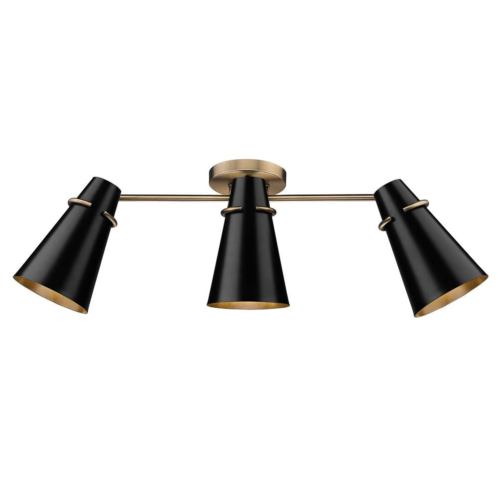 Golden Lighting 2122-3SF MBS-BLK Modern Brass Golden Lighting Reeva 3-light Semi-flush Mount In Modern Brass And Matte Black Shade Image 5