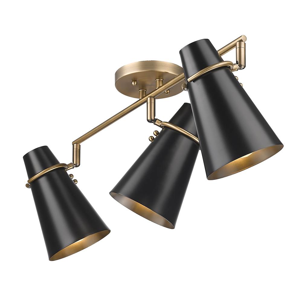 Golden Lighting 2122-3SF MBS-BLK Modern Brass Golden Lighting Reeva 3-light Semi-flush Mount In Modern Brass And Matte Black Shade Image 3