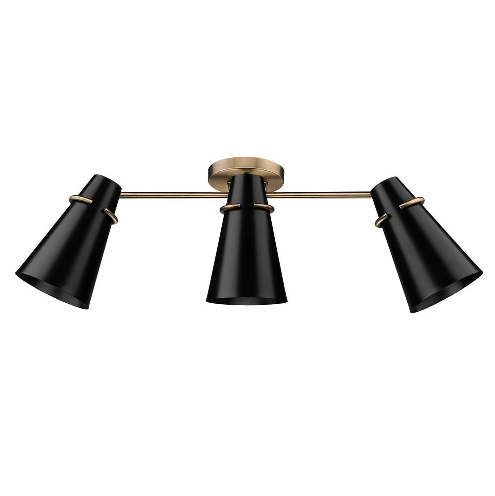 Golden Lighting 2122-3SF MBS-BLK Modern Brass Golden Lighting Reeva 3-light Semi-flush Mount In Modern Brass And Matte Black Shade Image 1