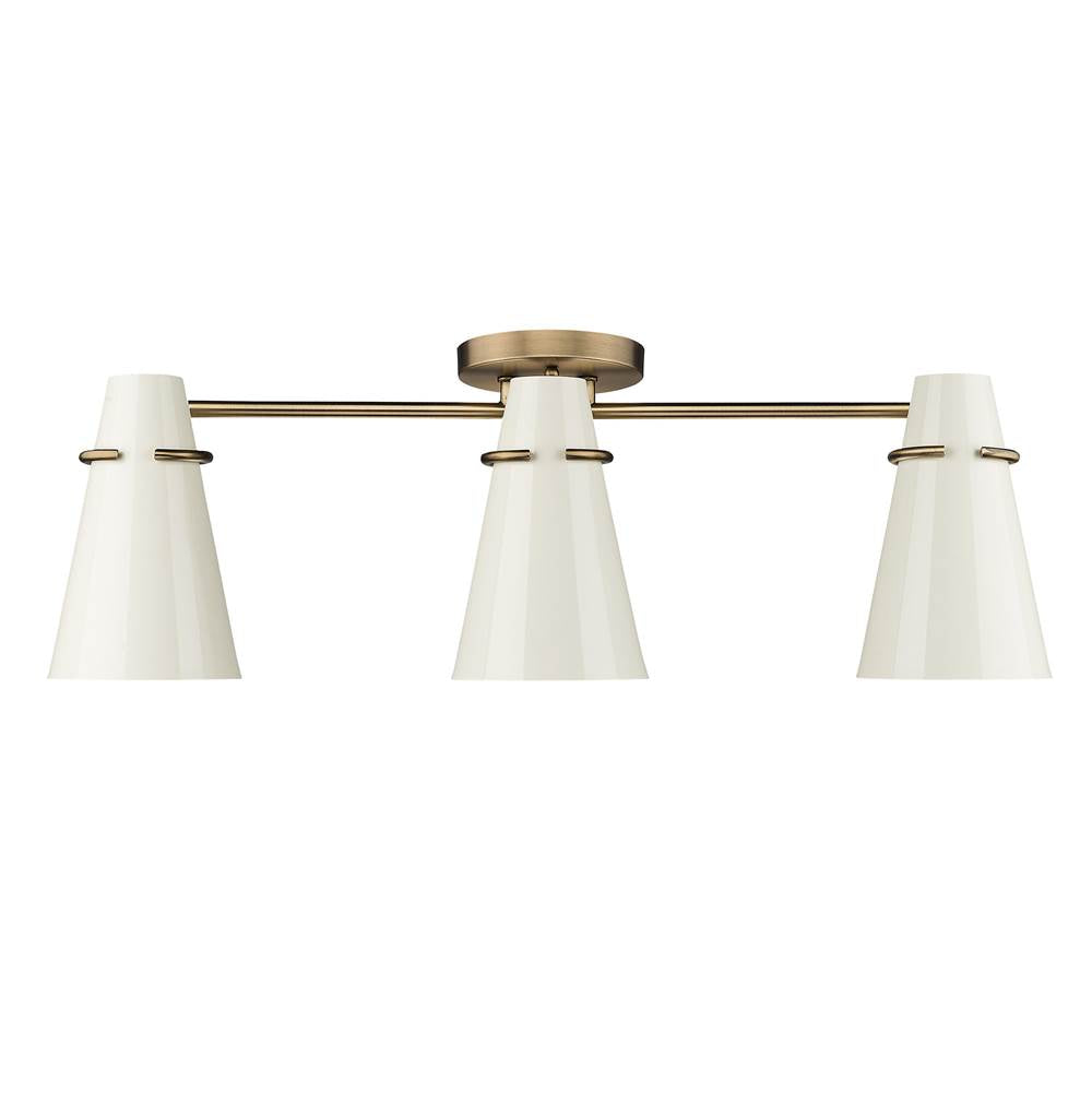 Golden Lighting Reeva Golden Lighting Reeva 3-light Semi-flush Mount In Modern Brass And Glossy Ecru Shade