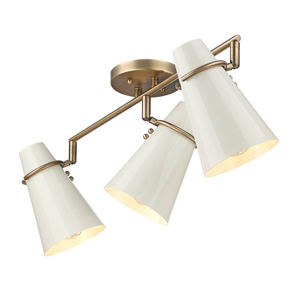 Golden Lighting 2122-3SF MBS-GE Modern Brass Golden Lighting Reeva 3-light Semi-flush Mount In Modern Brass And Glossy Ecru Shade Image 4