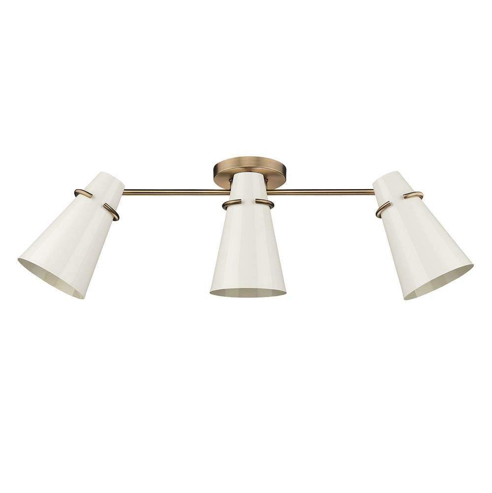 Golden Lighting 2122-3SF MBS-GE Modern Brass Golden Lighting Reeva 3-light Semi-flush Mount In Modern Brass And Glossy Ecru Shade Image 1