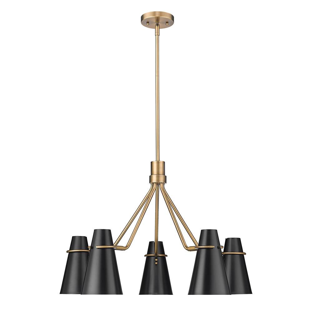 Golden Lighting Reeva Golden Lighting Reeva 5-light Chandelier In Modern Brass And Matte Black Shade