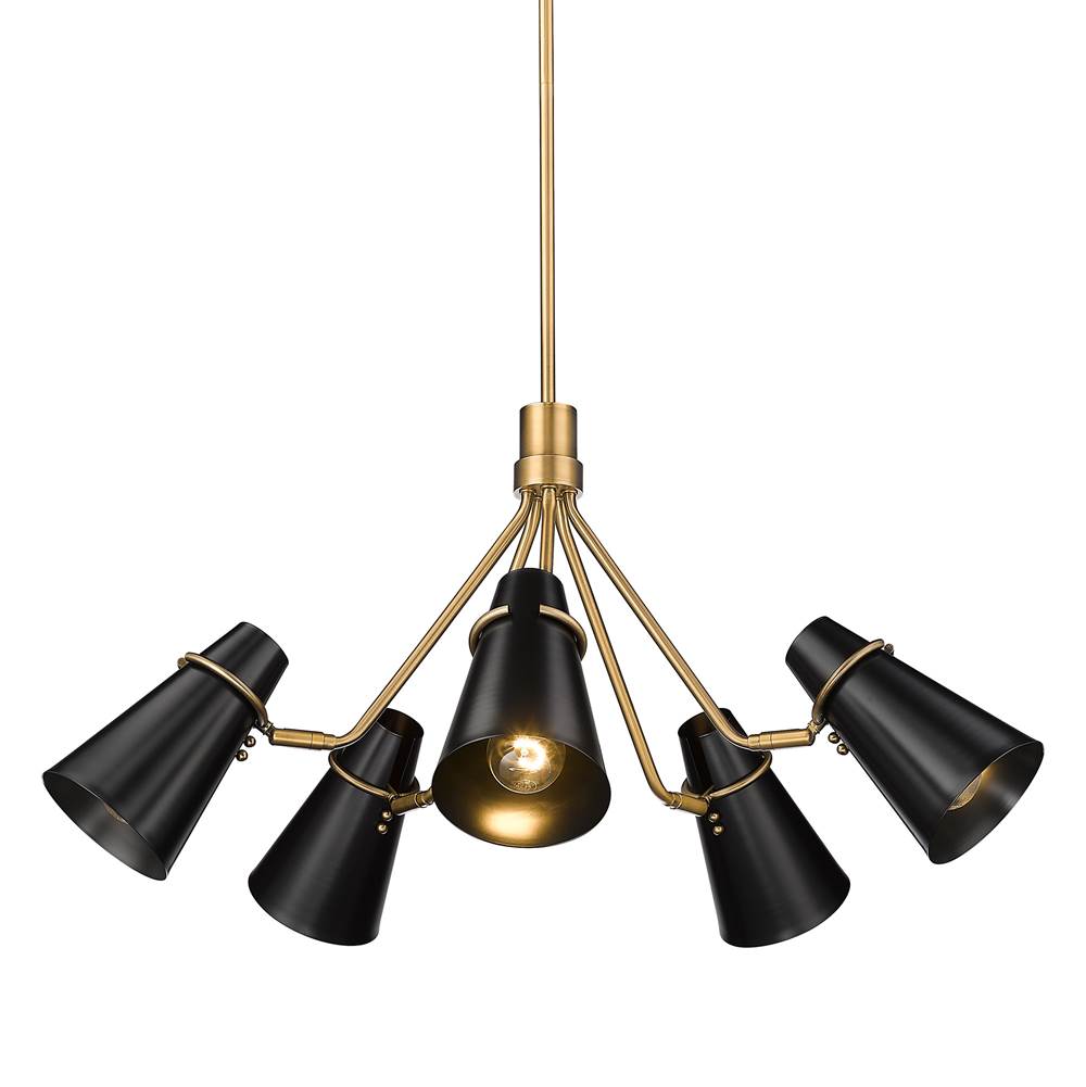 Golden Lighting 2122-5 MBS-BLK Modern Brass Golden Lighting Reeva 5-light Chandelier In Modern Brass And Matte Black Shade Image 7