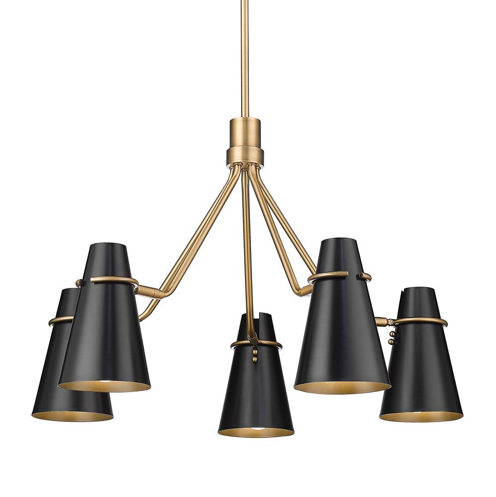 Golden Lighting 2122-5 MBS-BLK Modern Brass Golden Lighting Reeva 5-light Chandelier In Modern Brass And Matte Black Shade Image 6