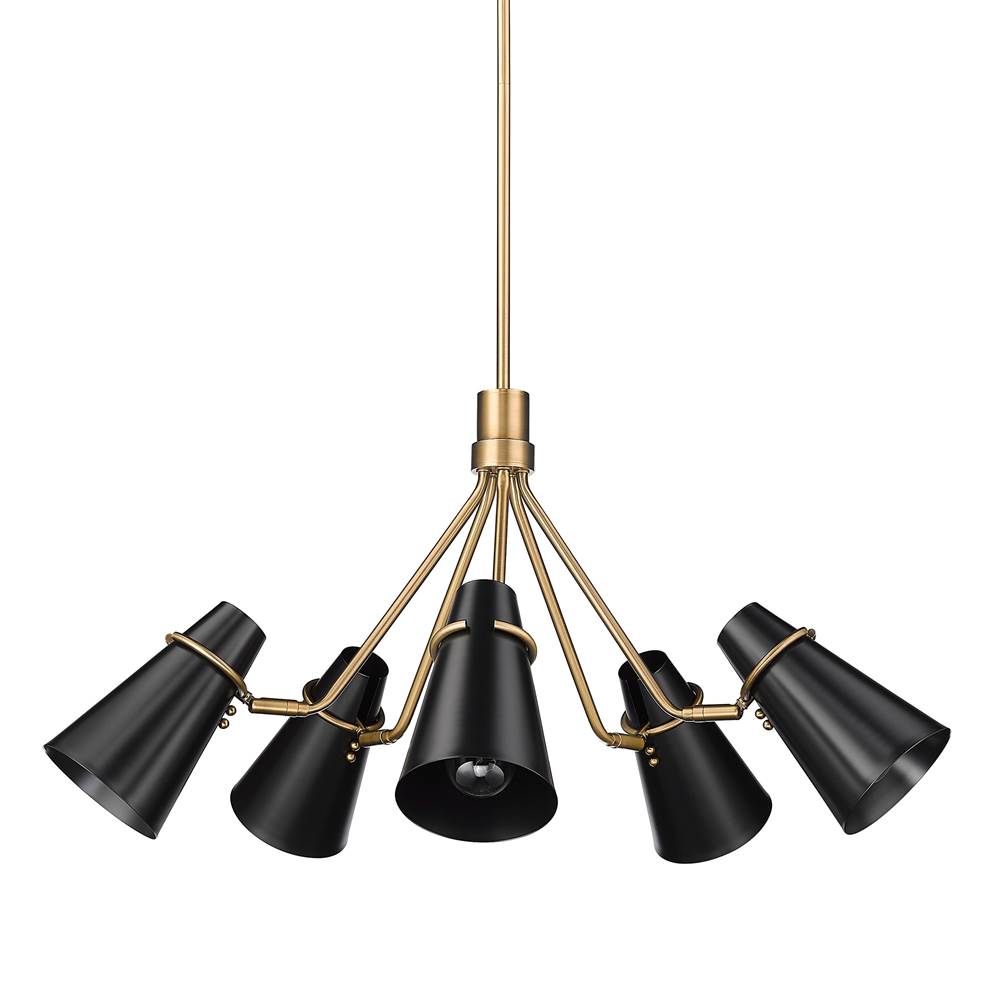 Golden Lighting 2122-5 MBS-BLK Modern Brass Golden Lighting Reeva 5-light Chandelier In Modern Brass And Matte Black Shade Image 1
