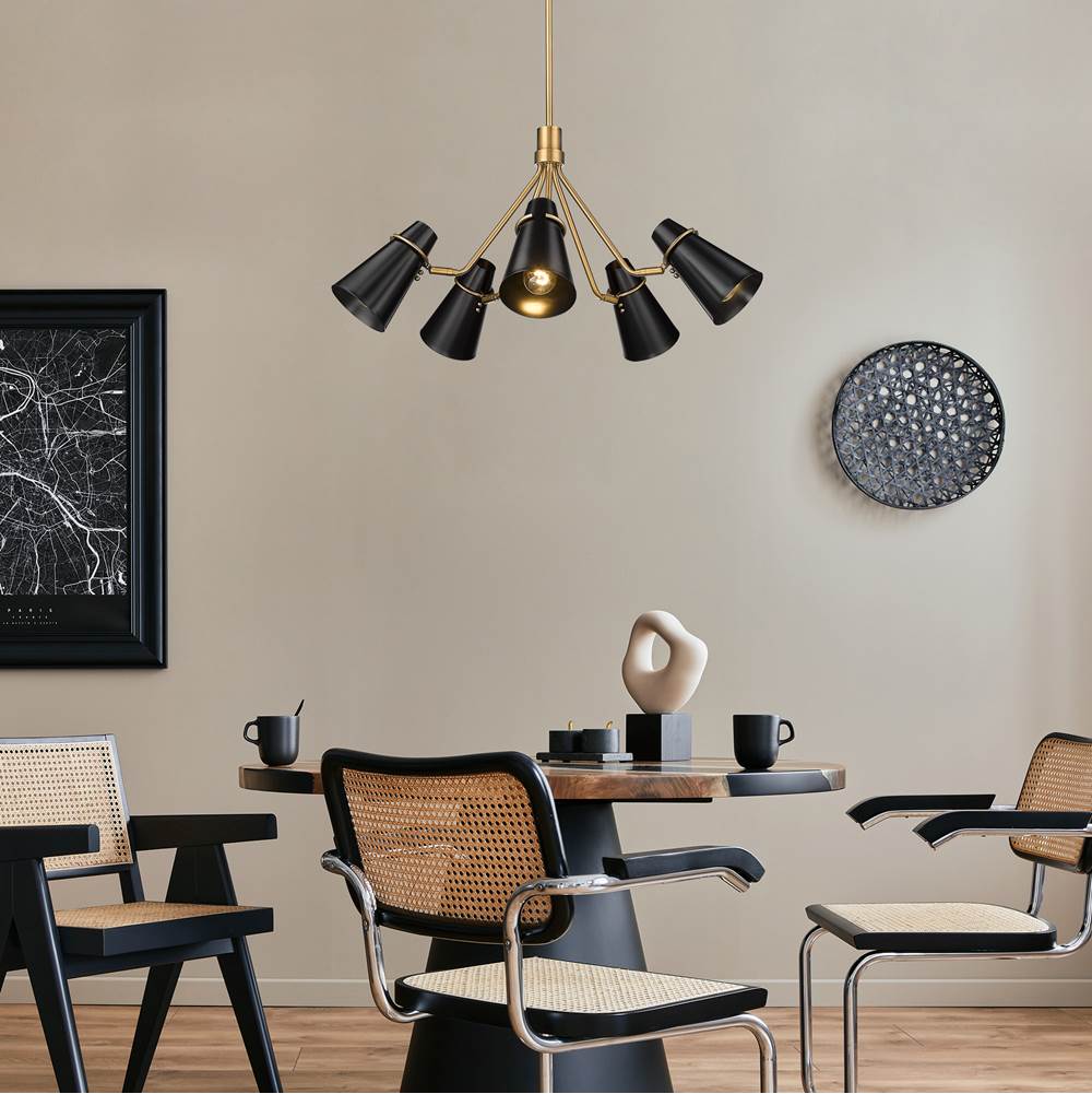 Golden Lighting 2122-5 MBS-BLK Modern Brass Golden Lighting Reeva 5-light Chandelier In Modern Brass And Matte Black Shade Image 3