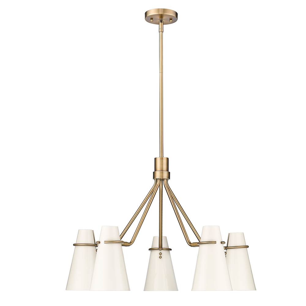 Golden Lighting Reeva Golden Lighting Reeva 5-light Chandelier In Modern Brass And Glossy Ecru Shade