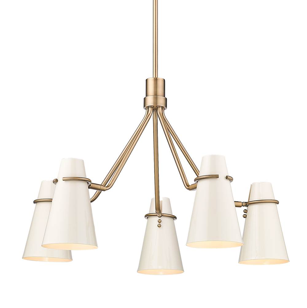 Golden Lighting 2122-5 MBS-GE Modern Brass Golden Lighting Reeva 5-light Chandelier In Modern Brass And Glossy Ecru Shade Image 6