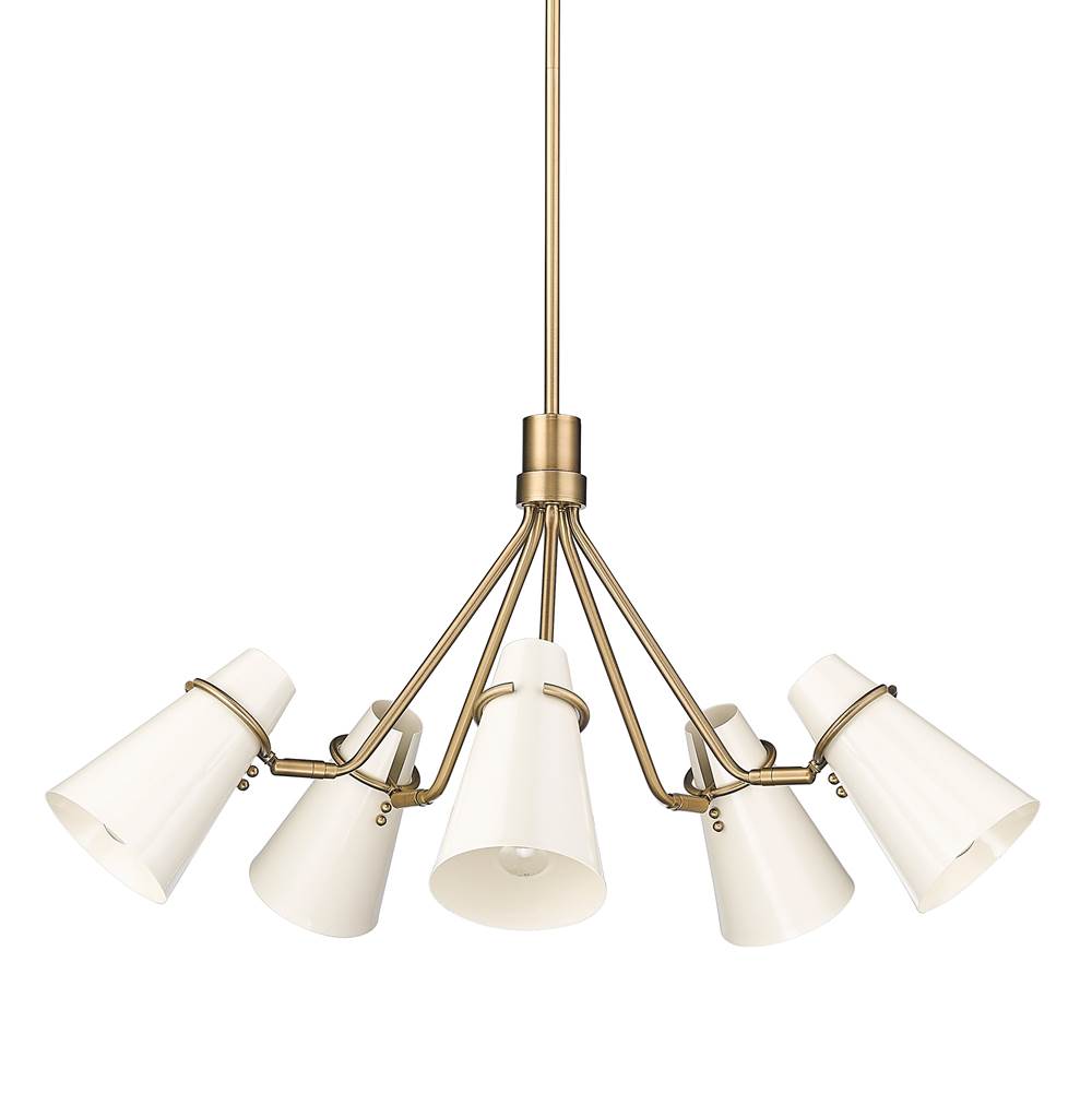 Golden Lighting 2122-5 MBS-GE Modern Brass Golden Lighting Reeva 5-light Chandelier In Modern Brass And Glossy Ecru Shade Image 1