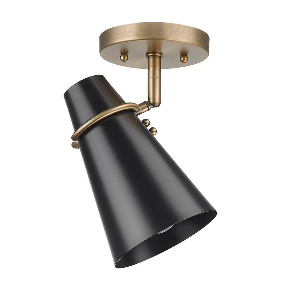 Golden Lighting 2122-SF MBS-BLK Modern Brass Golden Lighting Reeva 1-light Semi-flush Mount In Modern Brass And Matte Black Shade Image 1